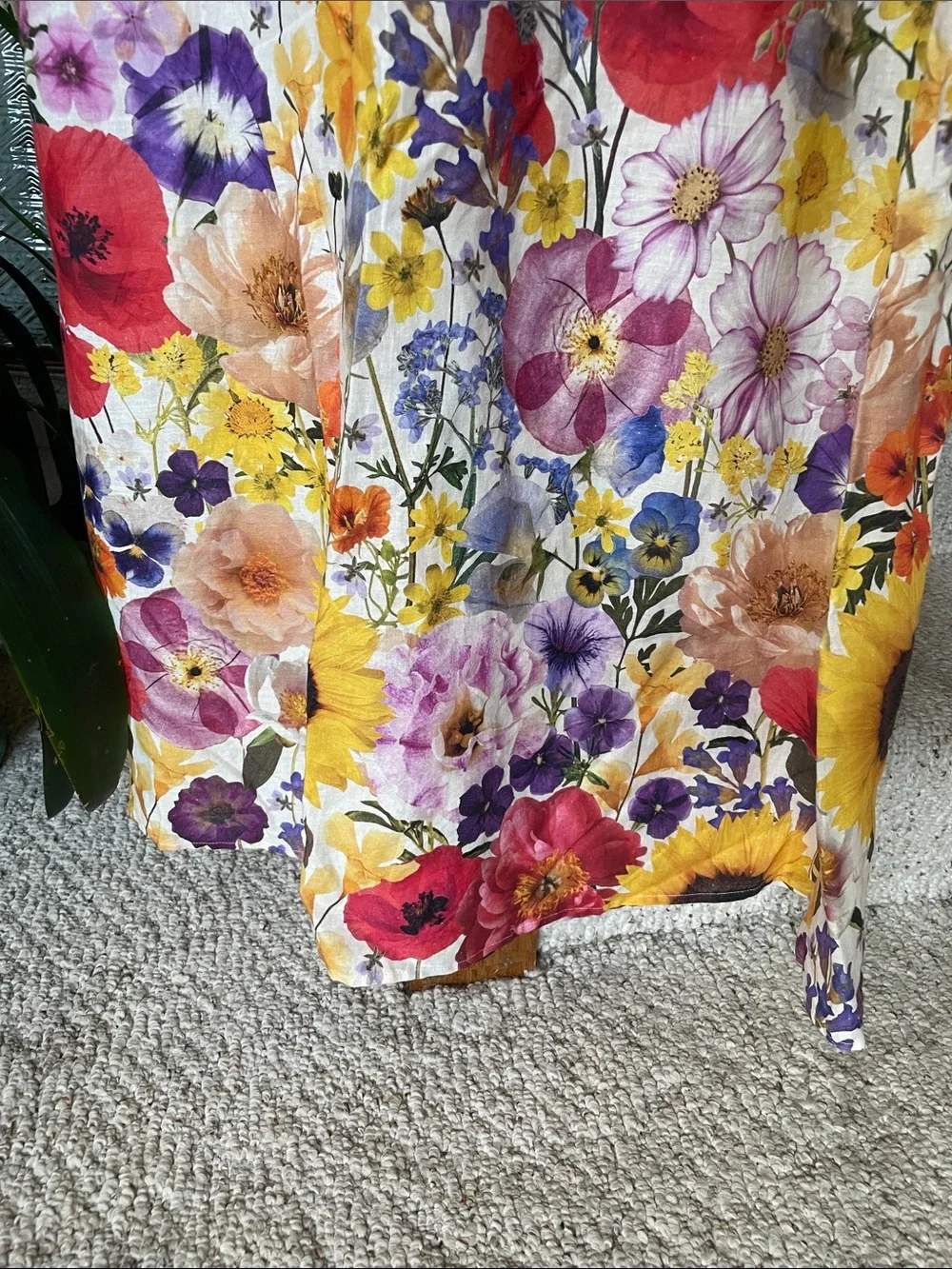 H&M Floral Linen Maxi Skirt in Cream with Multicolor Bloom Print